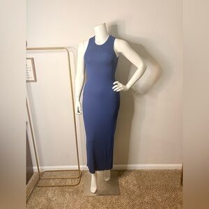 Lulu's Blue Ribbed Halter Maxi Dress